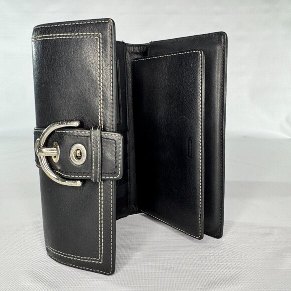Coach Soho Buckle Black Leather Trifold Wallet - Picture 3 of 15